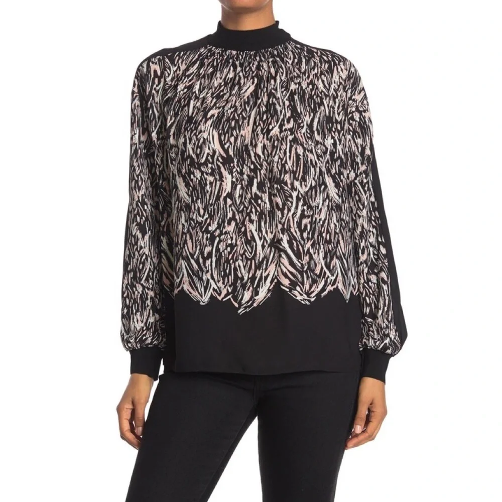 Dr2 By Daniel Rainn Mock Neck Puff Wrist Knit Blouse - Picture 1 of 1